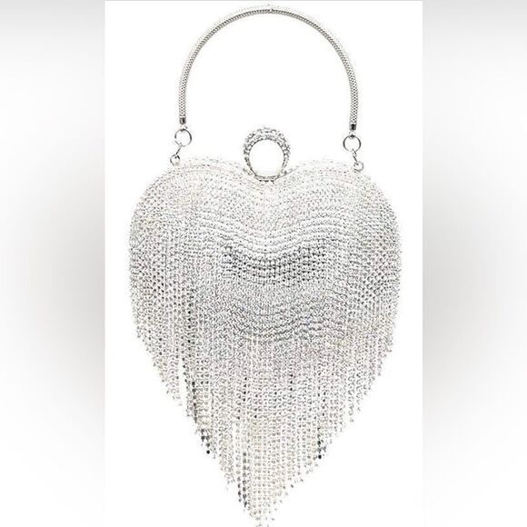 Handbags - Luxury Heart Shape Rhinestone Tassel Evening Clutch Bag Party Purse Valentines